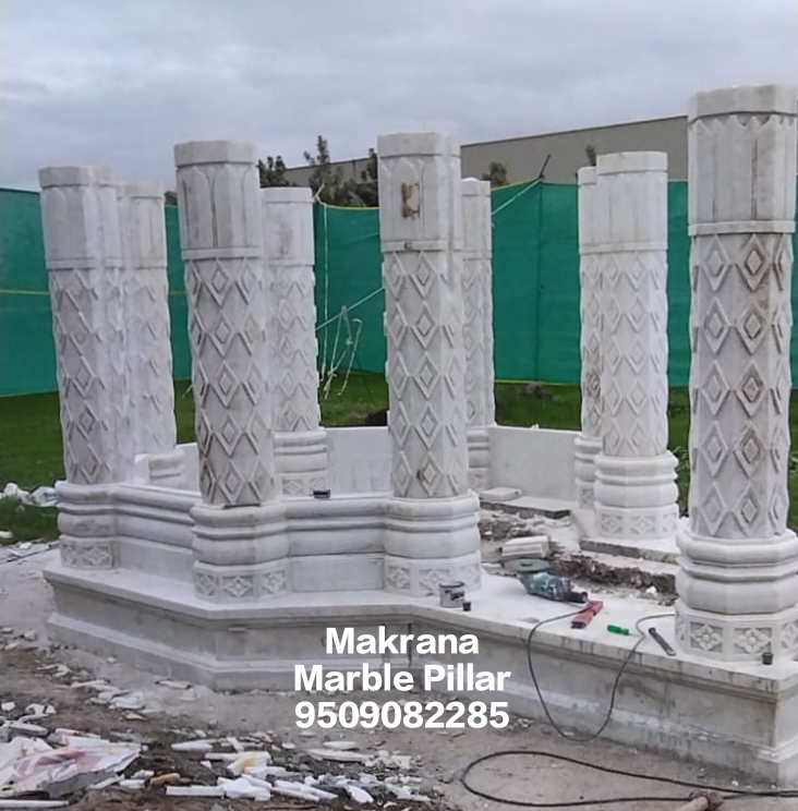 best designs marble pillar with best carving in makrana marble white